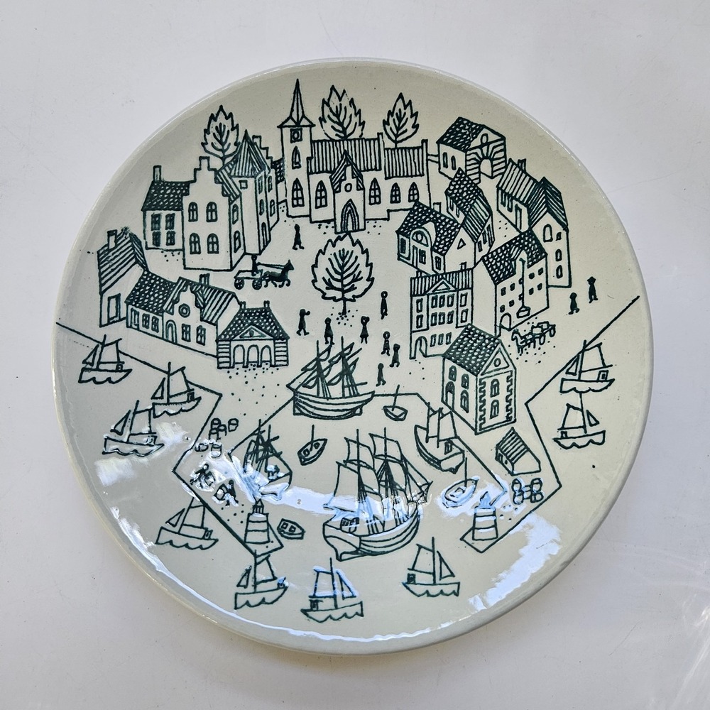 Vintage Nymolle Art Faience Hoyrup Plate Trinket Dish Ltd Ed 4006 Denmark Boats